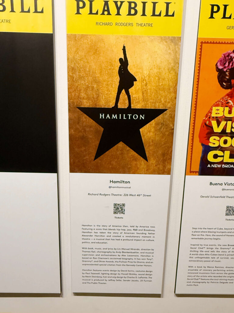a hamilton playbill at the musuem of broadway